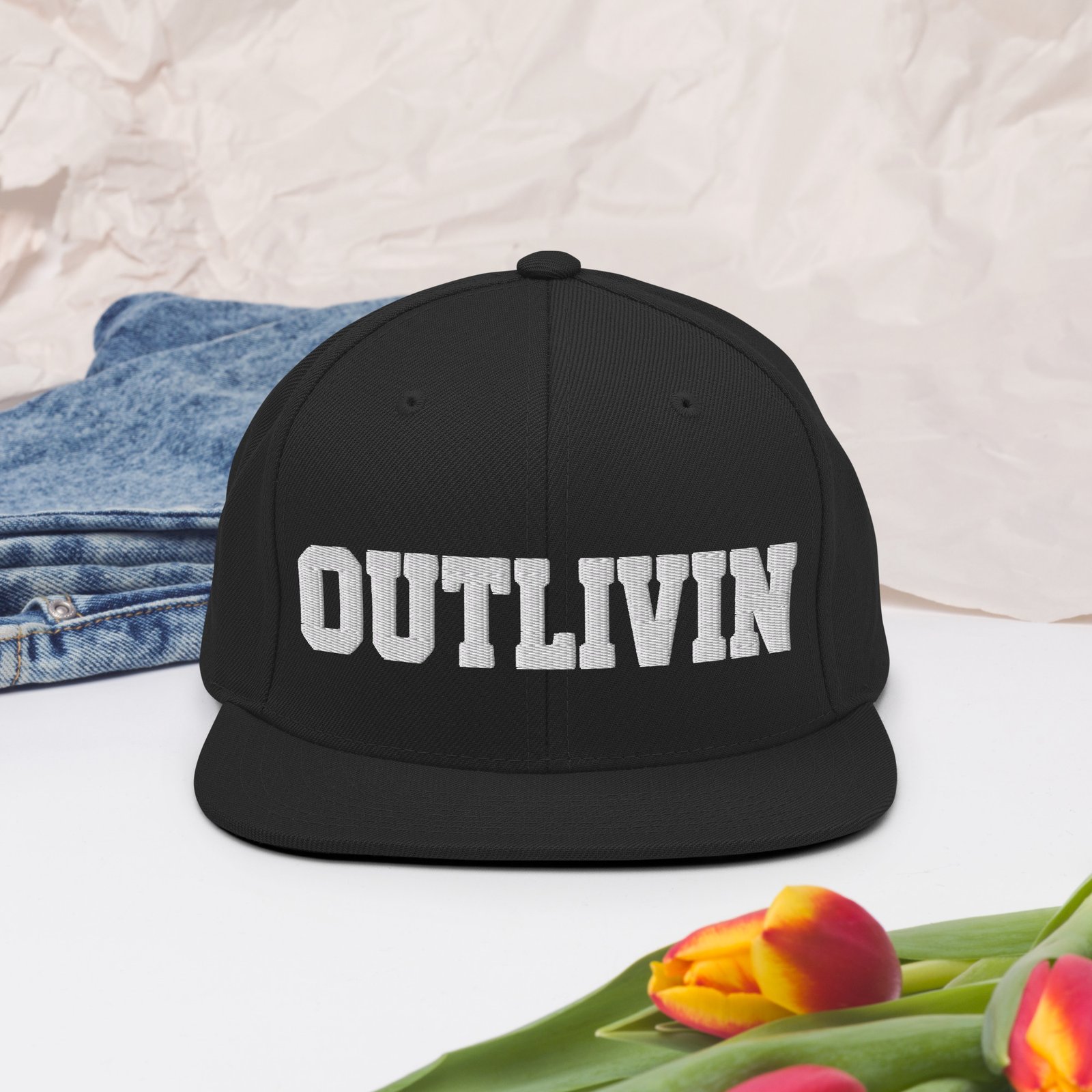 Outlivin Snapback Hat Black - Image 2