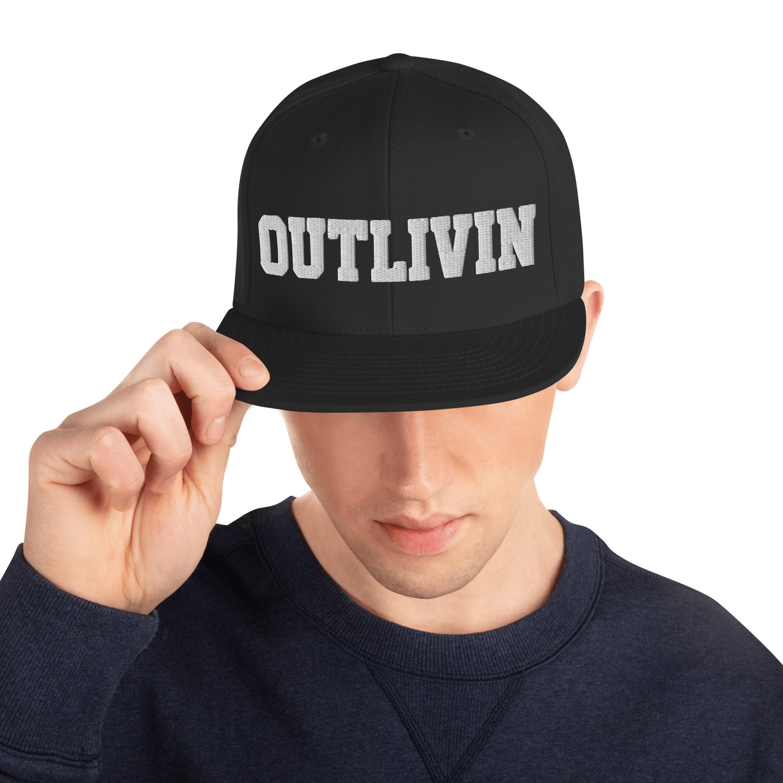 Outlivin Snapback Hat Black - Image 4