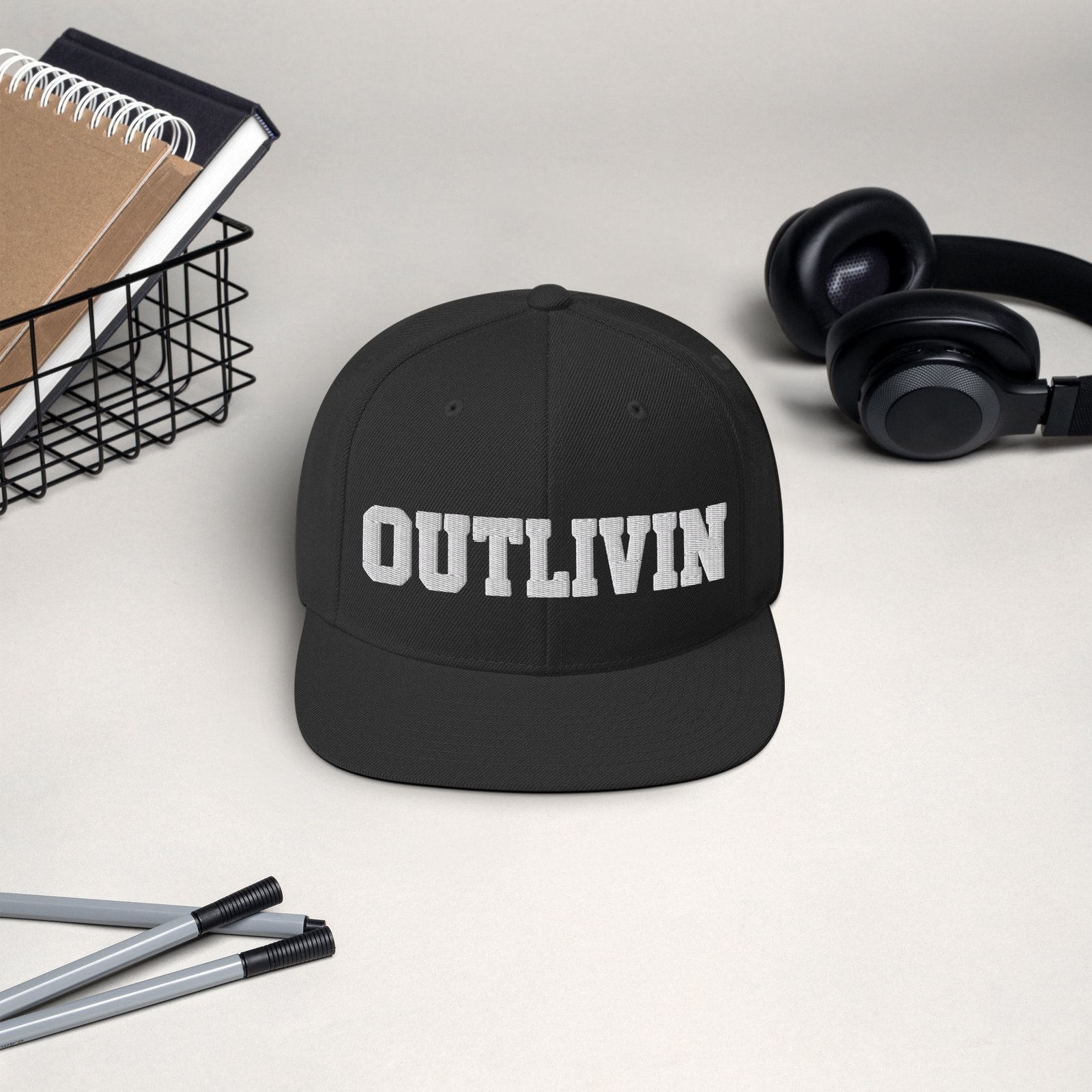 Outlivin Snapback Hat Black - Image 5