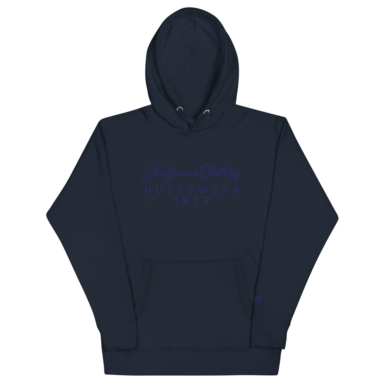 Nuttywear Clothing 1972 Embroidered Hoodie - Navy on Navy - Image 2