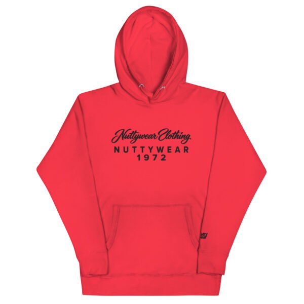 Nuttywear Clothing 1972 Embroidered Hoodie - Black Lettering - Team Red, S