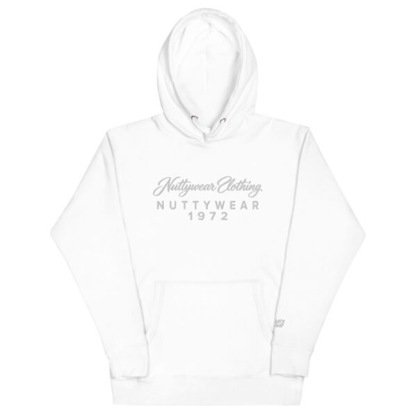 Nuttywear Clothing 1972 Embroidered Hoodie - White on White - S